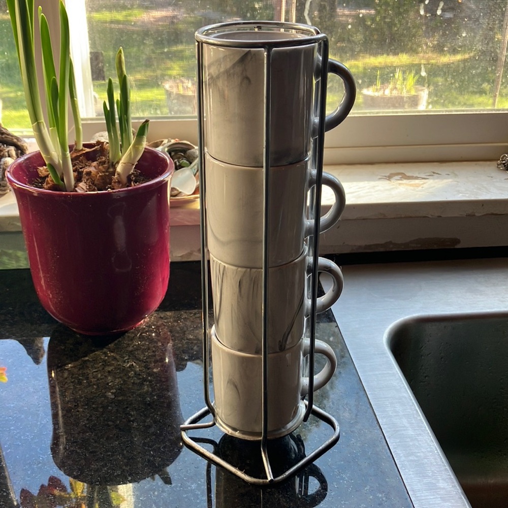 Marble Stackable Mug Set with Stand